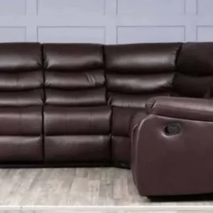 Riley corner sofa brown leather, dark grey, grey fabric - Image 6