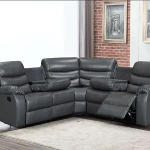 Riley corner sofa brown leather, dark grey, grey fabric