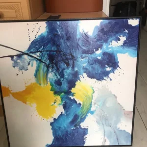 Large canvas abstract art in blue/yellow - Image 2