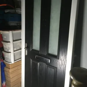 Composite front door complete with frame, locks, and keys