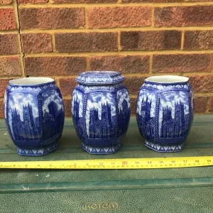 Ringtons LTD. Maling ware Blue & white Storage Jar and two vases
