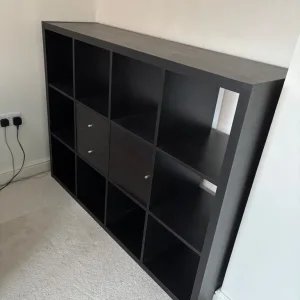 IKEA kallax shelving unit, black/brown with door and drawer inserts - Image 3