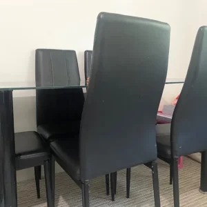 Glass dining table with six chairs - Image 4