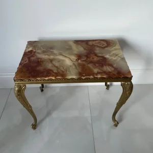 Vintage Onyx and Marble Nest of Tables with Brass Details - Image 3