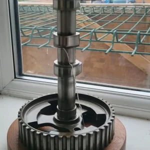 Handmade Clutch Plate Clock on Camshaft with Mahogany Base - Image 2
