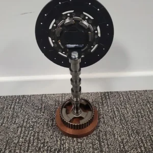 Handmade Clutch Plate Clock on Camshaft with Mahogany Base - Image 3