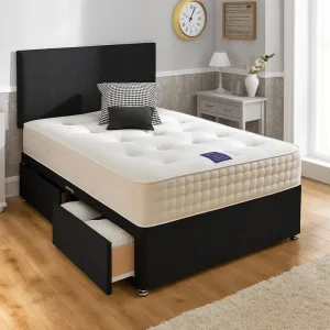 Divan bed with padded base and side drawers – single, small double, double, king size