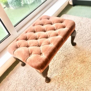 Antique vintage Queen Ann stool with wooden legs - Image 3