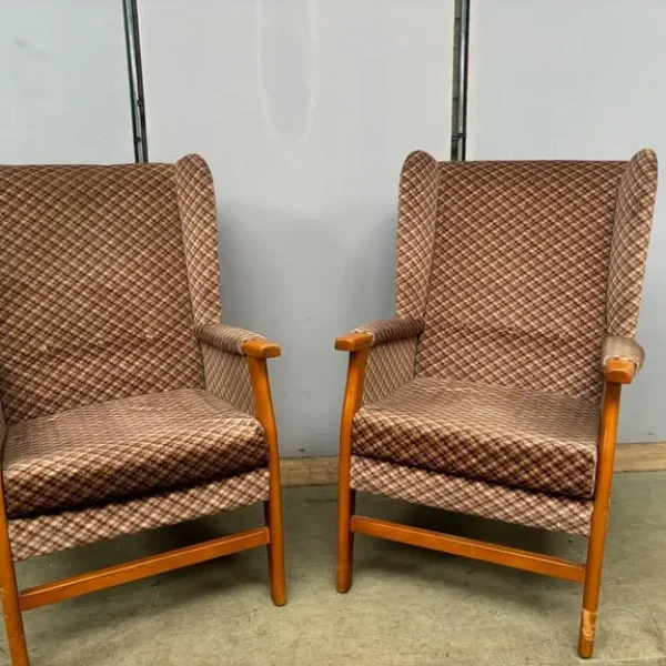 Pair of mid century wing back arm chairs