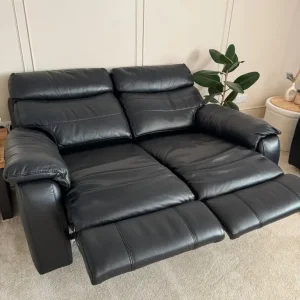 Black leather power recliner suite - Image 4