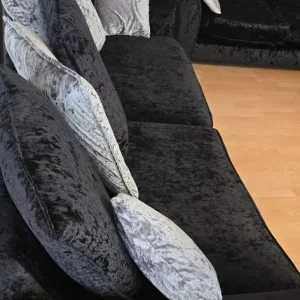 DFS Black Crushed Velvet Sofas 3+2 Seater - Image 2