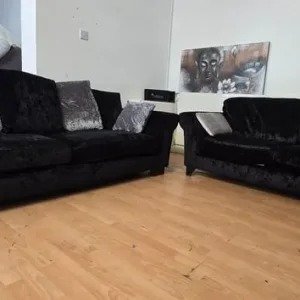 DFS Black Crushed Velvet Sofas 3+2 Seater - Image 4