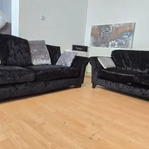 DFS Black Crushed Velvet Sofas 3+2 Seater - Image 6