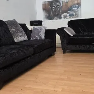 DFS Black Crushed Velvet Sofas 3+2 Seater - Image 8