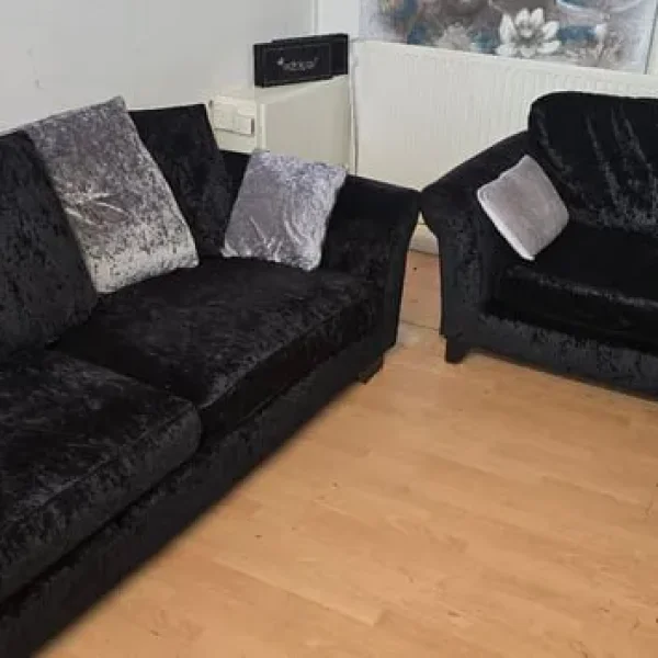 DFS Black Crushed Velvet Sofas 3+2 Seater
