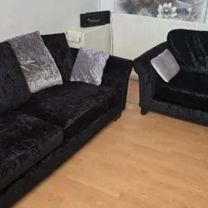 DFS Black Crushed Velvet Sofas 3+2 Seater