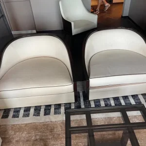 Two Bespoke Cream Armchairs - Image 4