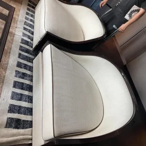 Two Bespoke Cream Armchairs - Image 5