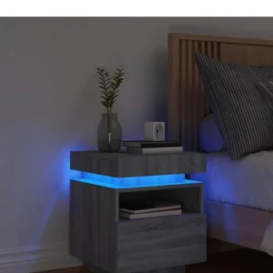 Bedside Cabinet with RGB LED Lights, Grey Sonoma - Image 2