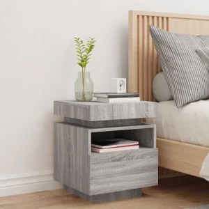 Bedside Cabinet with RGB LED Lights, Grey Sonoma - Image 4