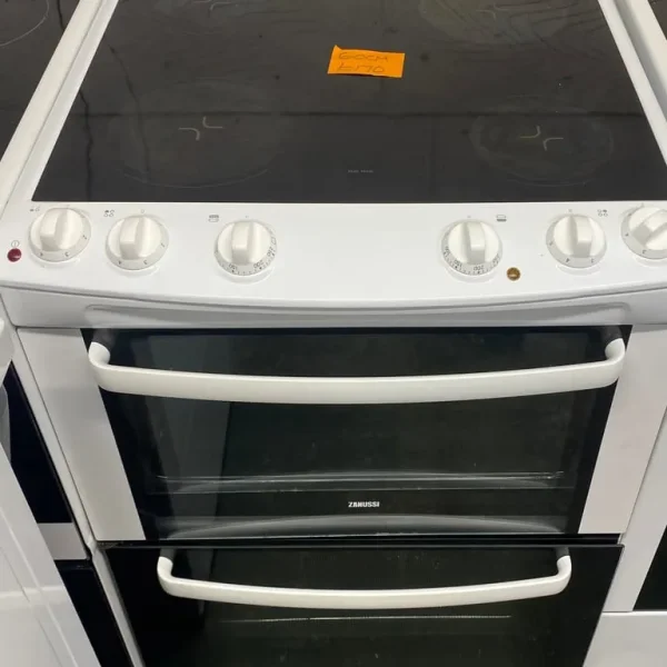 WHITE ZANUSSI 60CM GLASSTOP ELECTRIC COOKER