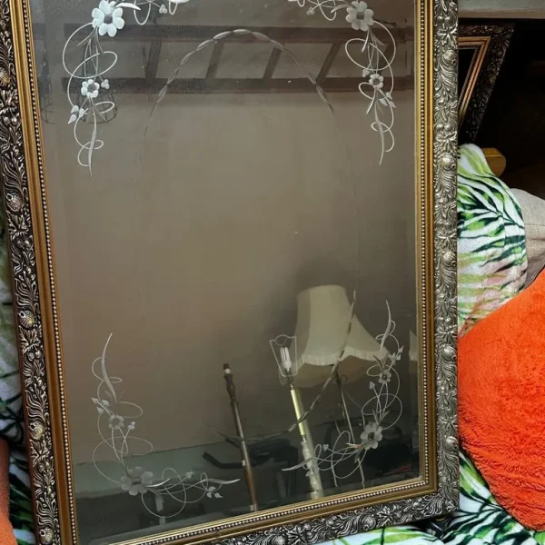 Golden framed carved retro vintage mirror