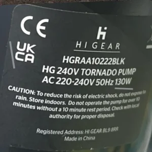 Gear HG 240V Tornado Pump in black - Image 2