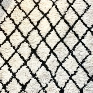 Fes 100% White & Black Wool Area Rug for Living Room - Image 2