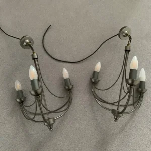 Pair of candelabra style ceiling pendant light chandeliers