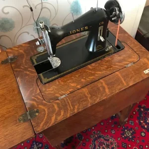 Jones Treadle Sewing Machine in Wooden Cabinet - Image 2