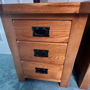 Rustic Solid Oak 3 Drawer Bedside Table x2 - Image 2