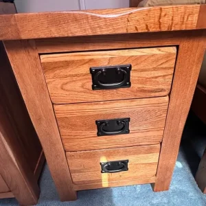 Rustic Solid Oak 3 Drawer Bedside Table x2 - Image 3