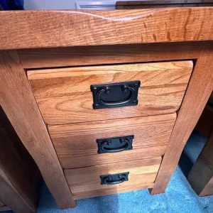 Rustic Solid Oak 3 Drawer Bedside Table x2 - Image 4