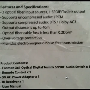 FOSMON 3x1 SPDIF/TOSLINK audio switch - Image 3