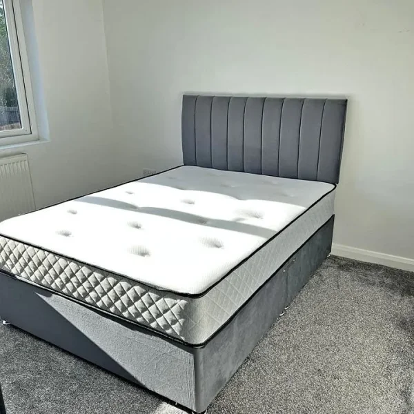 King Size Plush Velvet Divan Bed Base with Mattress and Headboard