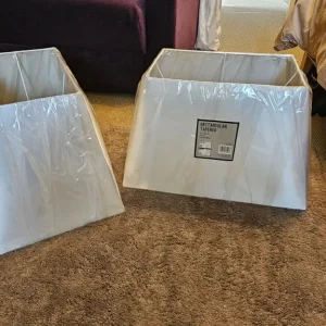 Pair 2 Large White Oblong Lampshades