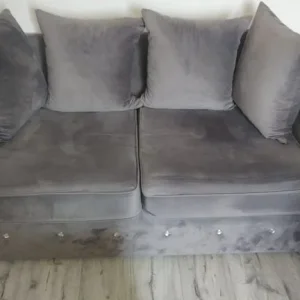 Slate gray chesterfield style sofa set with footstool - Image 7