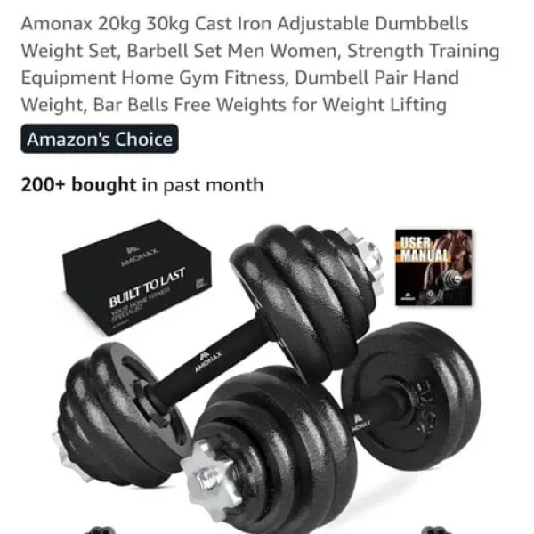 Amonax 30kg Cast Iron Adjustable Dumbbells Weight Set
