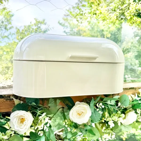 Vintage 1950s Smeg-style cream enamel bread bin