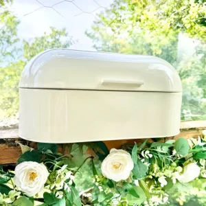 Vintage 1950s Smeg-style cream enamel bread bin