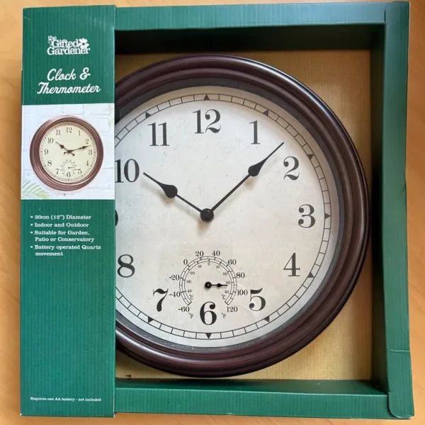 The Gifted Gardner clock and thermometer
