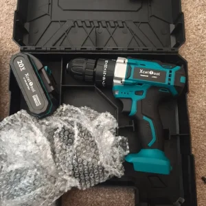 Cordless drill with two batteries