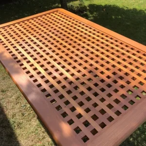 Solid teak dining table, ships grating style - Image 2