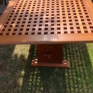 Solid teak dining table, ships grating style - Image 3