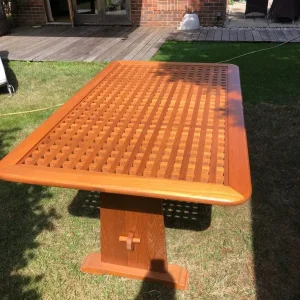 Solid teak dining table, ships grating style