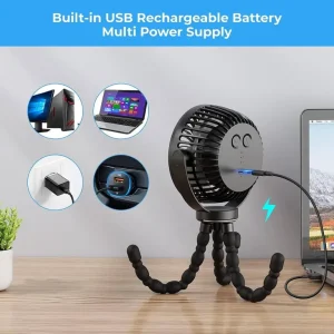 Battery Operated Portable Fan with 3 Speeds and LED Light - Image 2