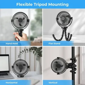 Battery Operated Portable Fan with 3 Speeds and LED Light - Image 4