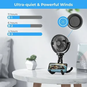 Battery Operated Portable Fan with 3 Speeds and LED Light - Image 6