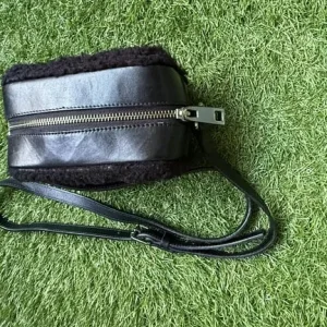 Sandro Black Shearling & Leather Mini Crossbody Bag - Image 3