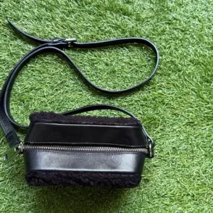 Sandro Black Shearling & Leather Mini Crossbody Bag - Image 5